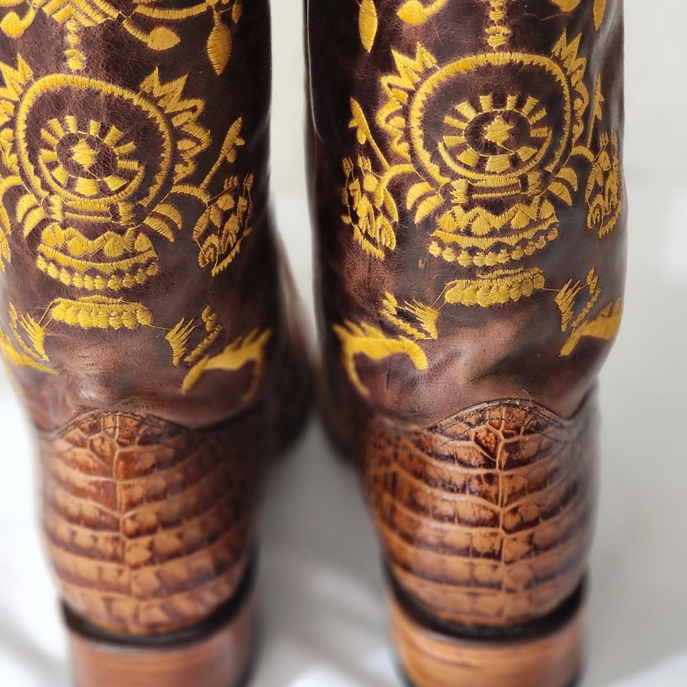 PISTELEROS Brown and Gold Western HANDMADE Cowboy Boots - Picture 3 of 7